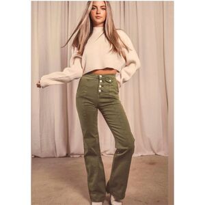 Blank NYC The Delacey Button-fly Wide-leg Jeans size 28 Olive green high-waisted